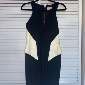 Black and Ivory Midi Sheath Dress with Halter Neckline for Cocktail | size 4